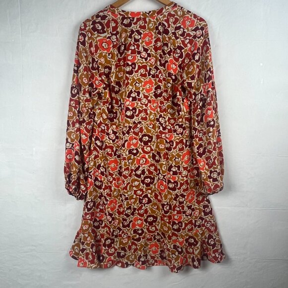 Cabi Brown Floral Brown Long Sleeve Mini Dress Small - Picture 5 of 5